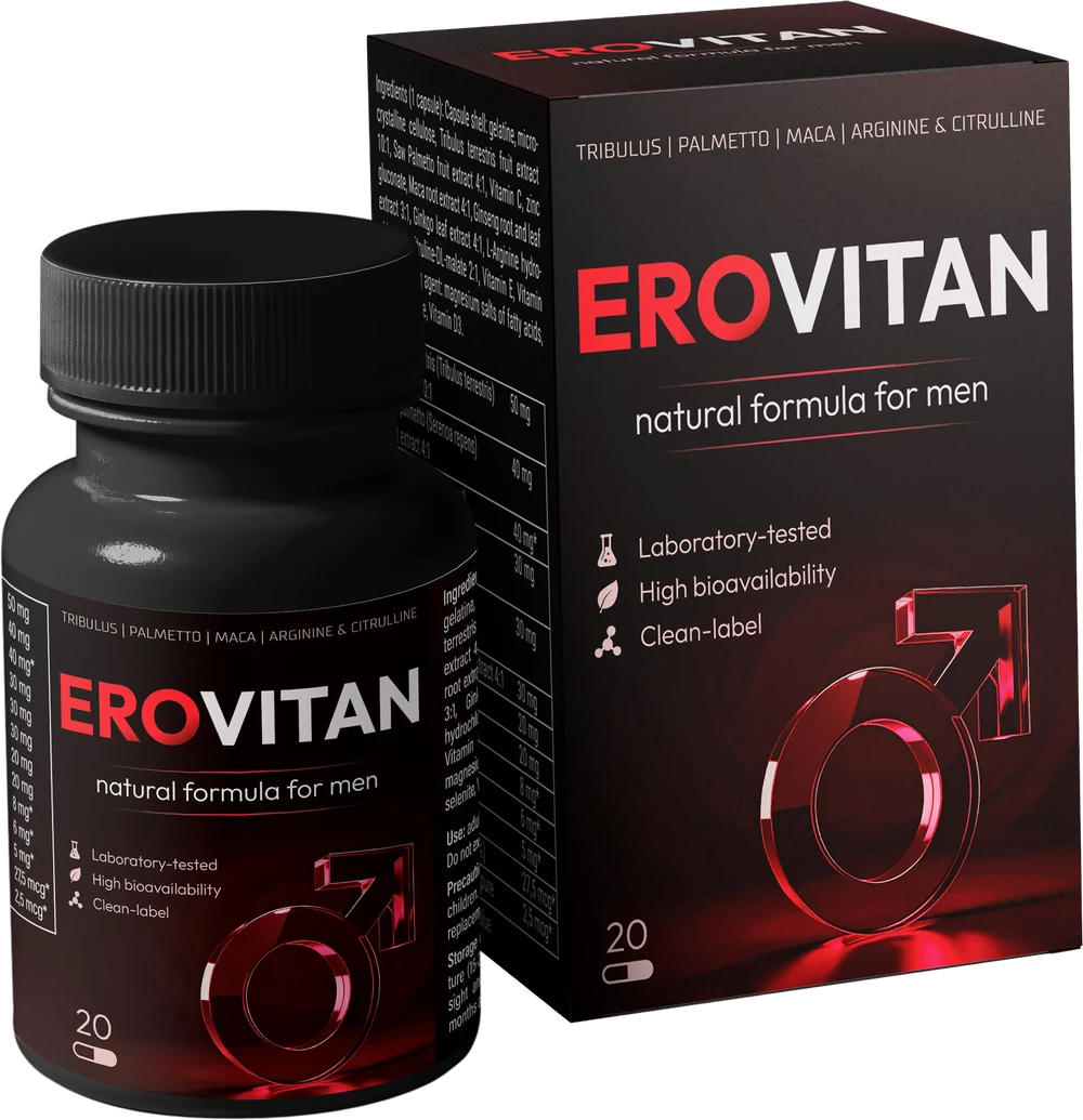 EroVitan — Dose und Schachtel mit 20 Kapseln