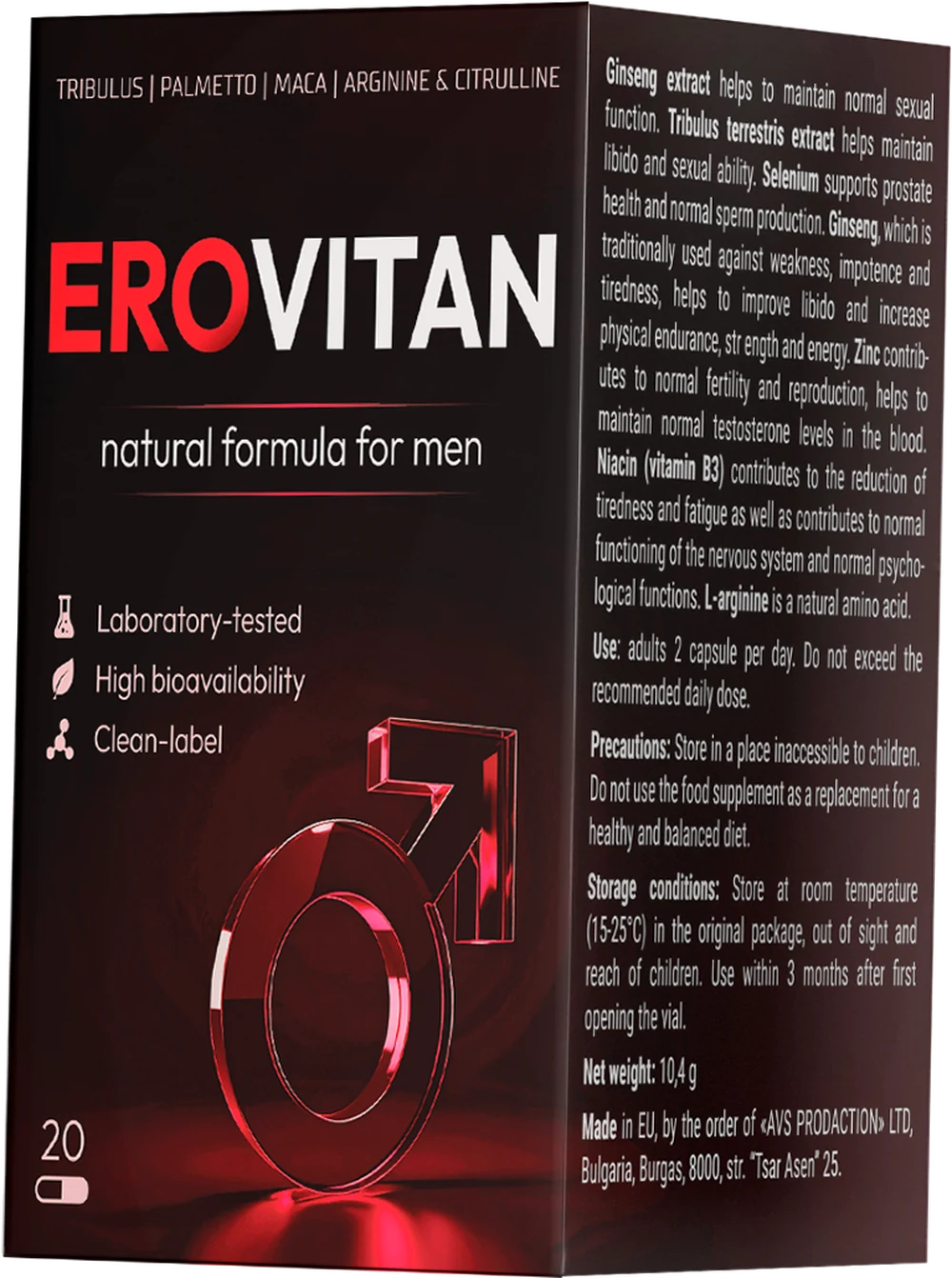 Balení EroVitan — dóza a krabička, 20 kapslí
