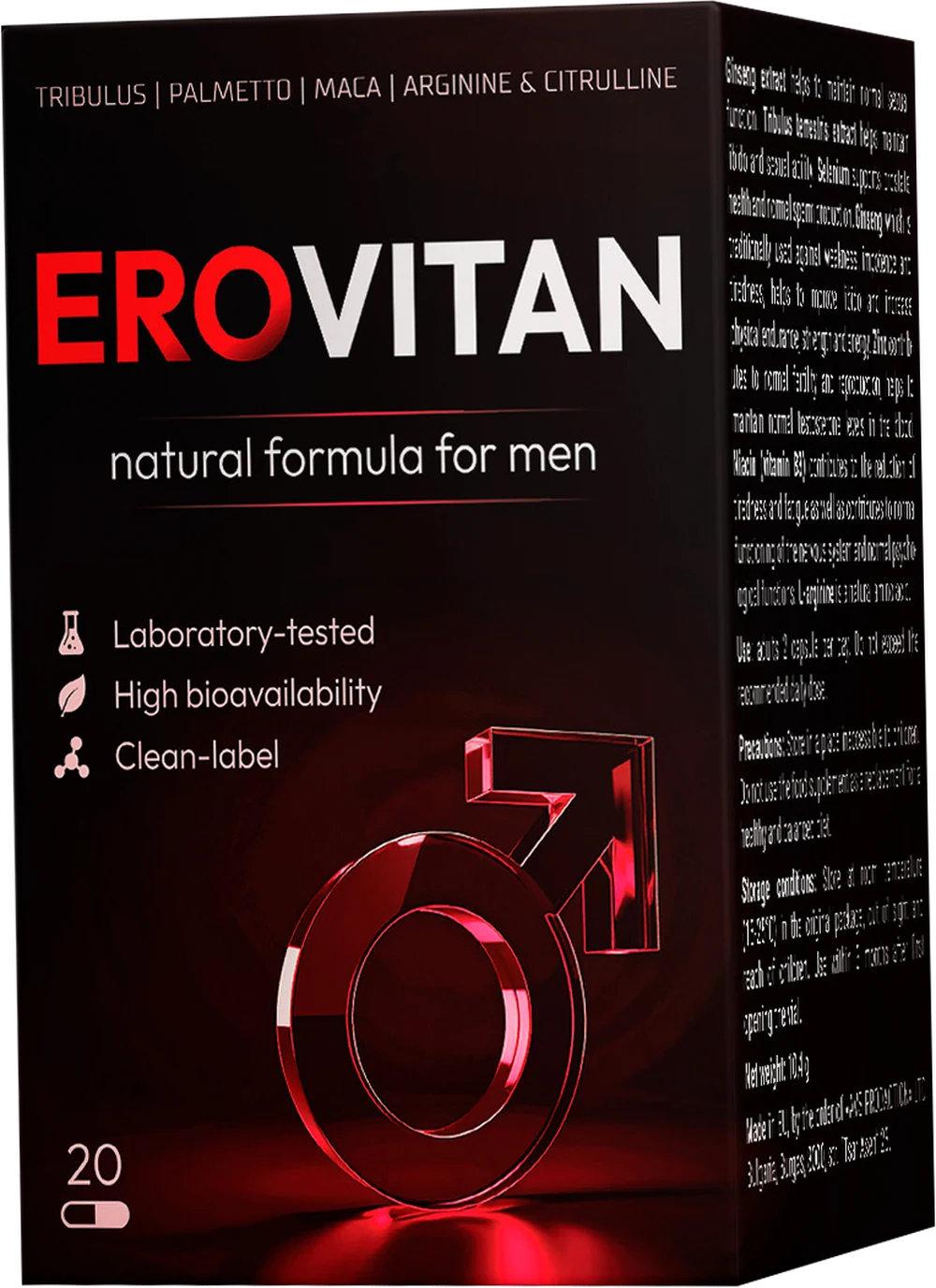 Pakiranje EroVitan — bočica i kutija, 20 kapsula