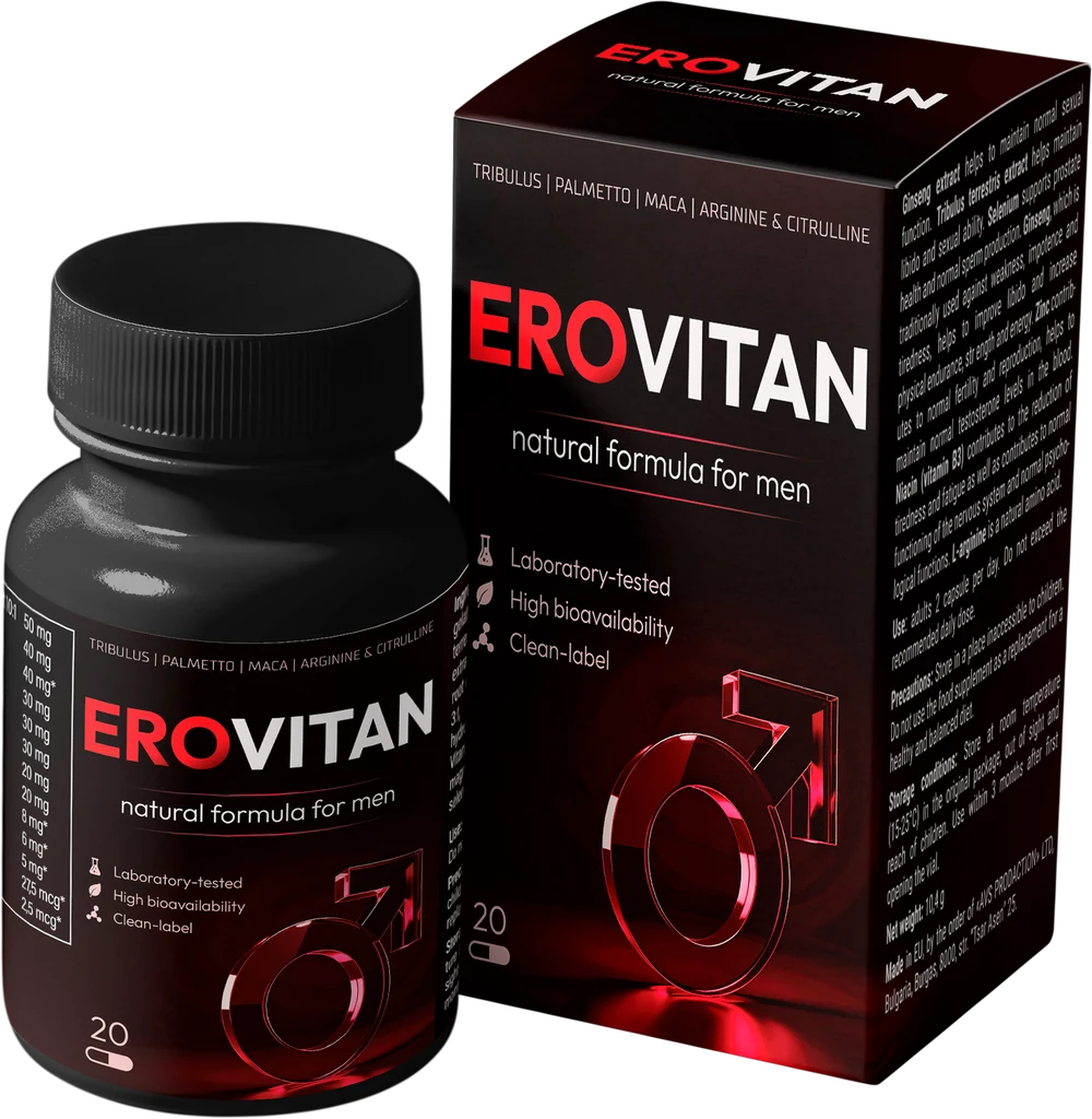 Confezione EroVitan — barattolo e astuccio da 20 capsule